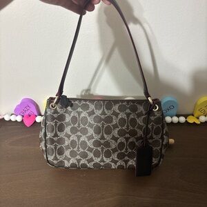 Coach Tan and Brown Signature Shoulder Bag